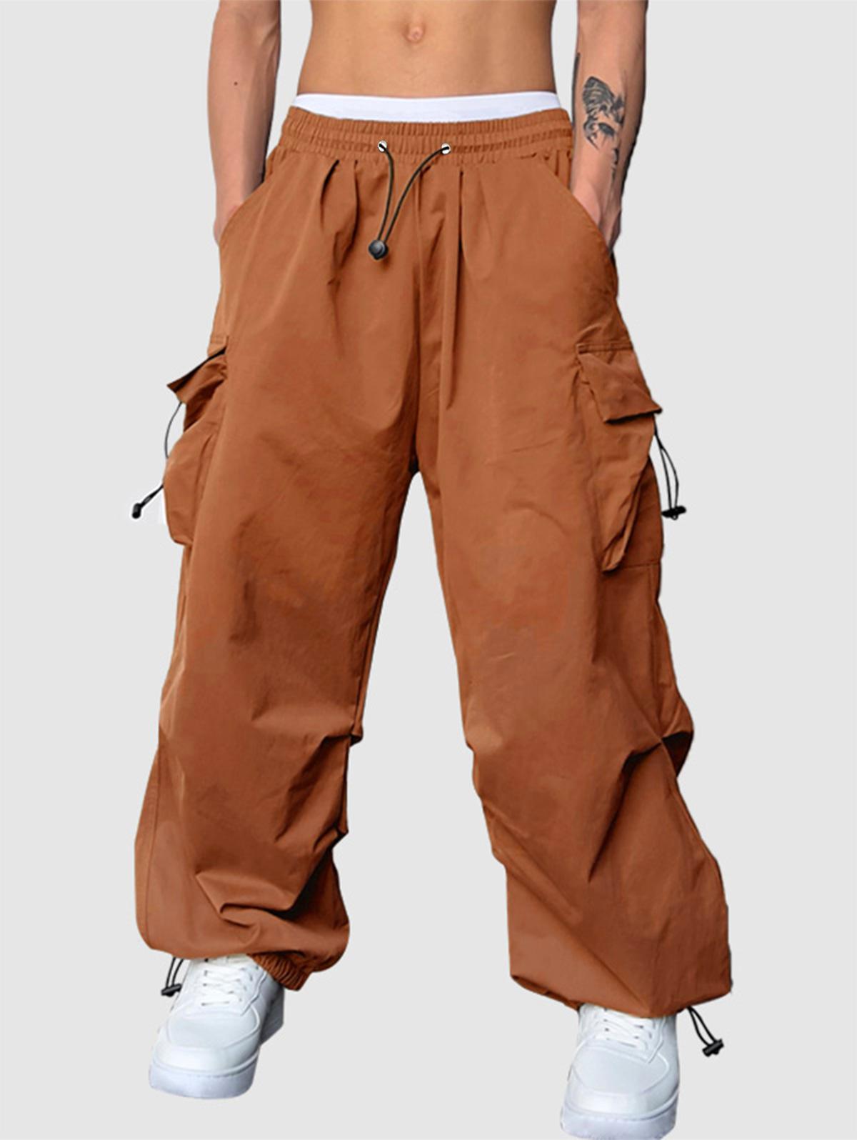 ZAFUL Men's ZAFUL Loose Fit Drawstring Pocket Design Beam Feet Parachute Cargo Pants S Orange - Gender: male